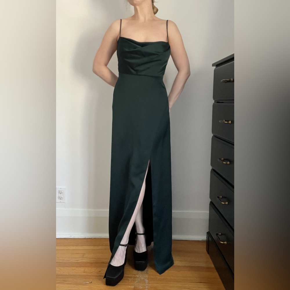 BHLDN | Remy Satin Charmeuse Maxi Green Dress with Front Slit